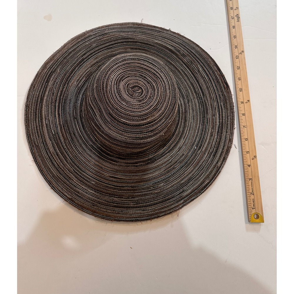 Wide Brim Woven Sun Hat Brown Black Striped RN 86183 One Size Summer Beach